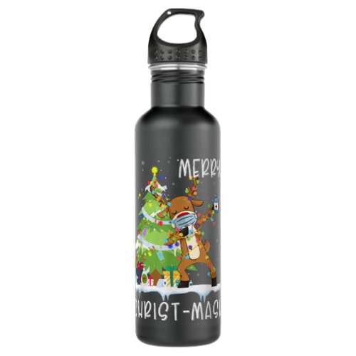 Funny Christmas 2020 Reindeer Dabbing Wearing Mask Stainless Steel Water Bottle