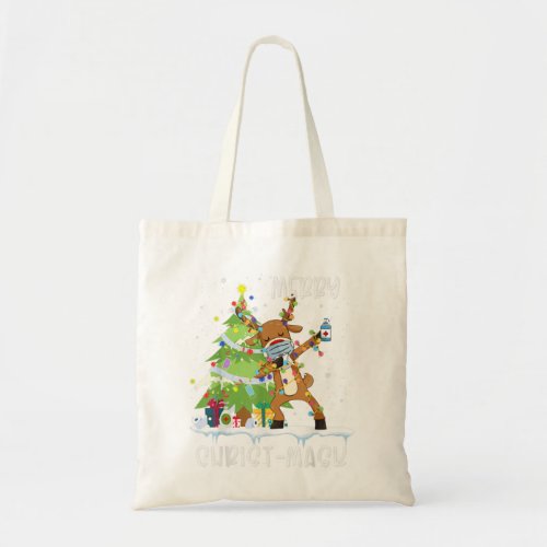 Funny Christmas 2020 Reindeer Dabbing Wearing Mask Tote Bag