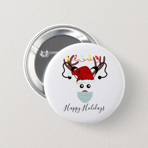 Funny Christmas 2020 Reindeer Wearing Face Mask Button