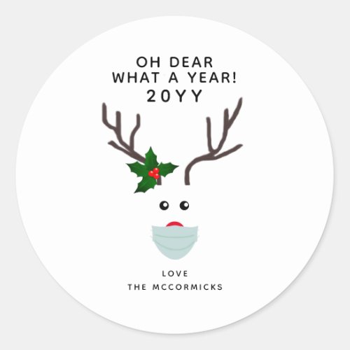Funny Christmas 2020 Reindeer Wearing Face Mask Classic Round Sticker