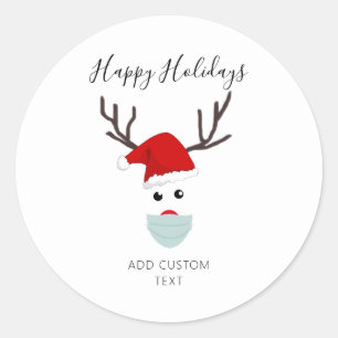 Funny Christmas 2020 Reindeer Wearing Face Mask Classic Round Sticker