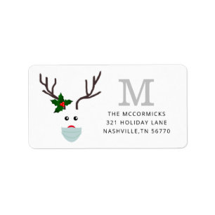 Funny Christmas 2020 Reindeer Wearing Mask Address Label
