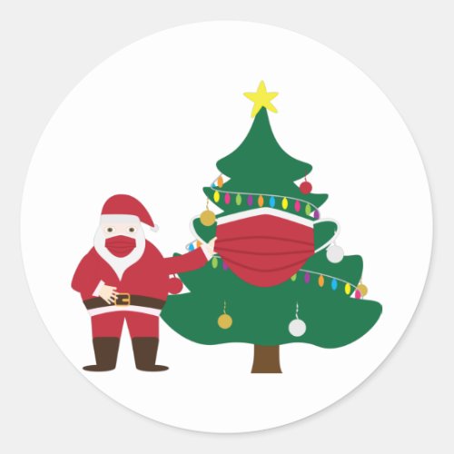Funny Christmas 2020 Santa and decorated tree Classic Round Sticker