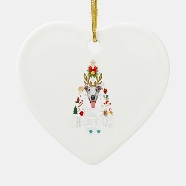 Funny Christmas 2020 Tree Greyhound Mask Costume Ceramic Ornament (Front)