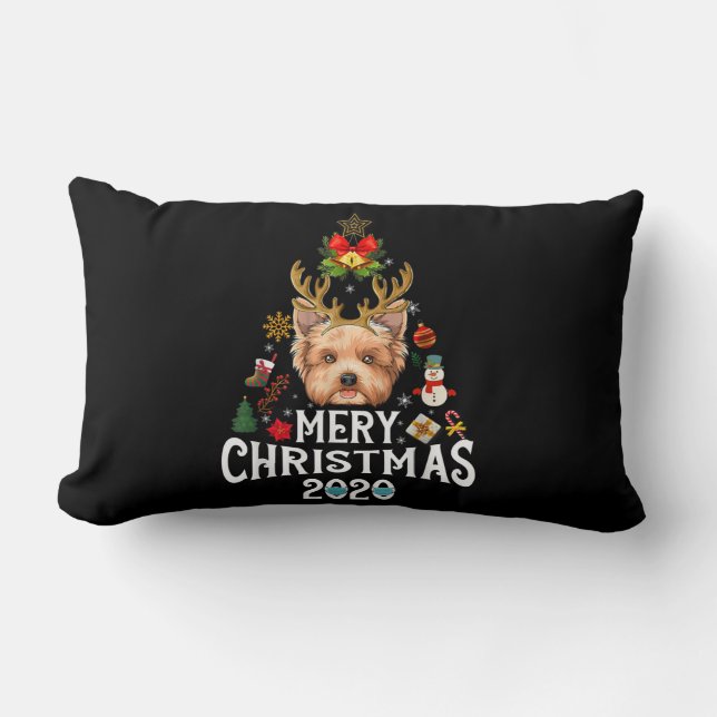 Funny Christmas 2020 Tree Yorkshire Mask Costume Lumbar Pillow (Front)