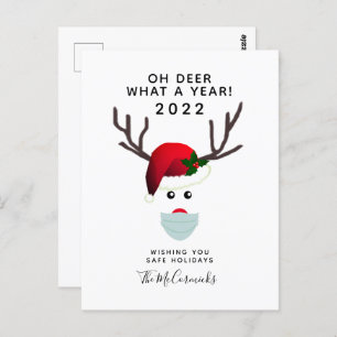 Funny Christmas 2021 Covid Face Mask Reindeer Postcard