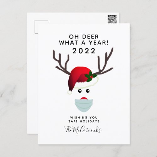 Funny Christmas 2021 Covid Face Mask Reindeer Postcard