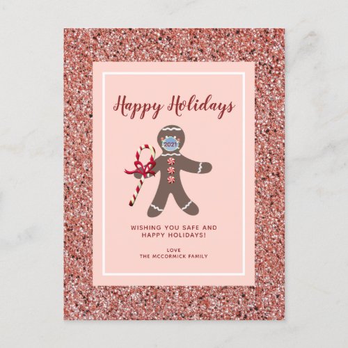 Funny Christmas 2021 Pink Glitter Gingerbread Man Holiday Postcard