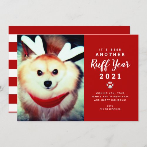 Funny Christmas 2021 Red Ruff Year Dog Photo  Holiday Card