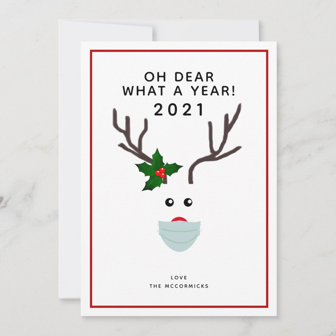 Funny Christmas 2021 Reindeer Wearing Face Mask Holiday Card Zazzle