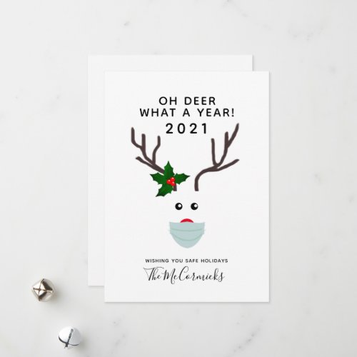 Funny Christmas 2021 Reindeer Wearing Face Mask Holiday Card