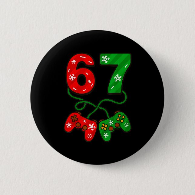 Funny Christmas 67 Meme Six Seven Video Games Game Button (Front)