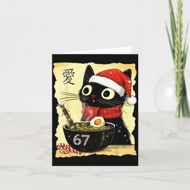 Funny Christmas 67 Six Seven Cat Ramen Japanese Ka Card (Front)