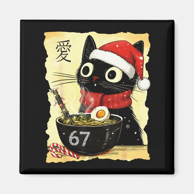 Funny Christmas 67 Six Seven Cat Ramen Japanese Ka Magnet (Front)