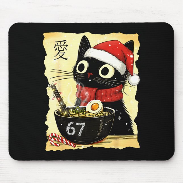 Funny Christmas 67 Six Seven Cat Ramen Japanese Ka Mouse Pad (Front)