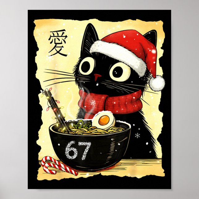 Funny Christmas 67 Six Seven Cat Ramen Japanese Ka Poster (Front)