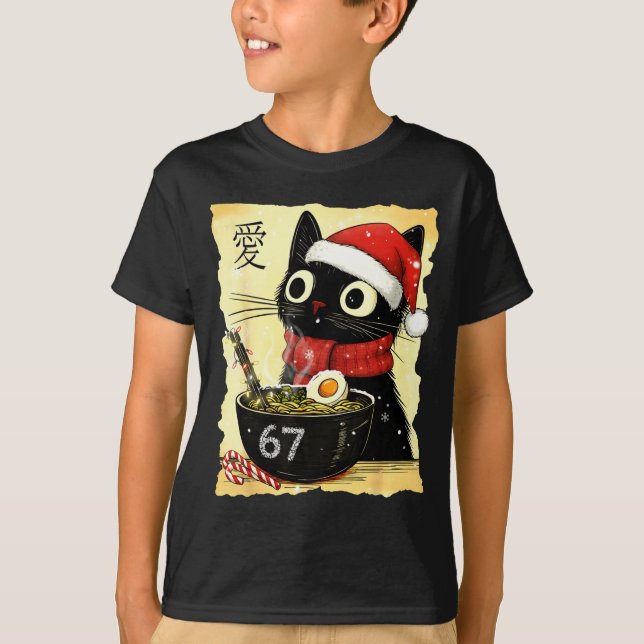 Funny Christmas 67 Six Seven Cat Ramen Japanese Ka T-Shirt (Front)