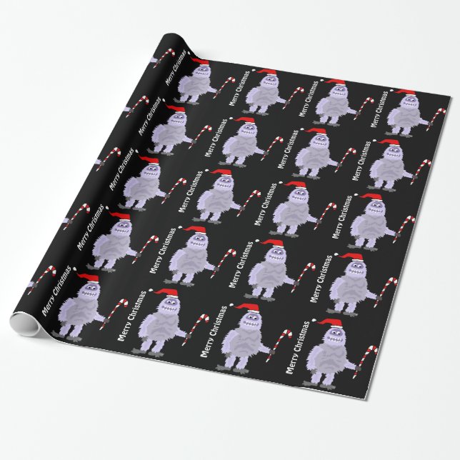 Funny Christmas Abominable Snowman Wrapping Paper (Unrolled)