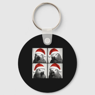 Funny Christmas African G Parrot Santa Photo Booth Keychain