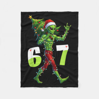 Funny Christmas Alien Six Seven Meme 67 Santa Hat  Fleece Blanket