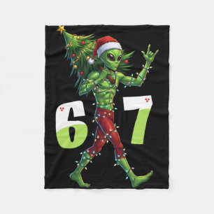 Funny Christmas Alien Six Seven Meme 67 Santa Hat Fleece Blanket