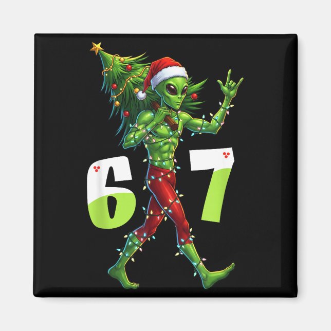 Funny Christmas Alien Six Seven Meme 67 Santa Hat  Magnet (Front)