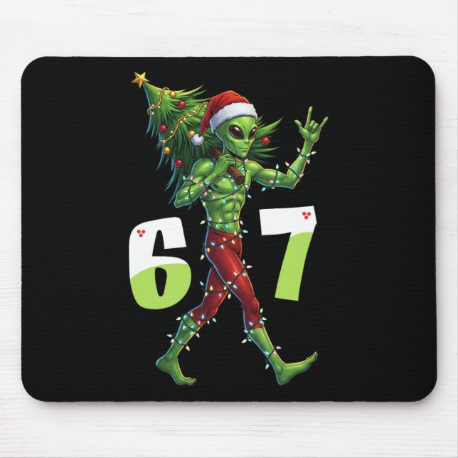 Funny Christmas Alien Six Seven Meme 67 Santa Hat  Mouse Pad (Front)