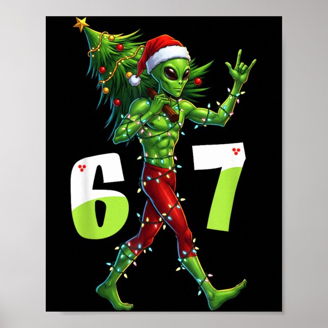 Funny Christmas Alien Six Seven Meme 67 Santa Hat  Poster (Front)