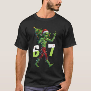 Funny Christmas Alien Six Seven Meme 67 Santa Hat T-Shirt