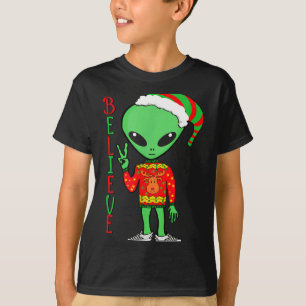 Funny Christmas Alien Ugly Sweater I Believe Santa