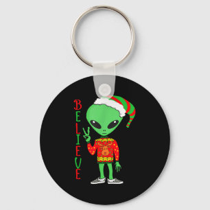 Funny Christmas Alien Ugly Sweater I Believe Santa Keychain