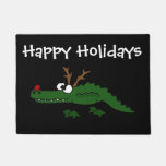Funny Christmas Alligator As Reindeer Doormat at Zazzle
