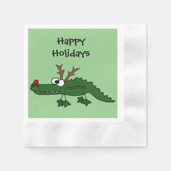 Funny Christmas Alligator As Reindeer Paper Napkins by ChristmasSmiles at Zazzle