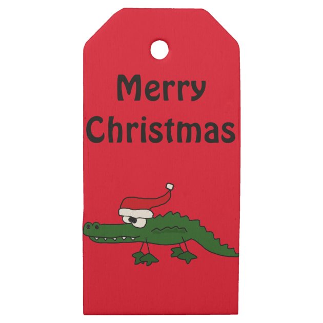 Funny Christmas Alligator In Santa Hat Gift Tags