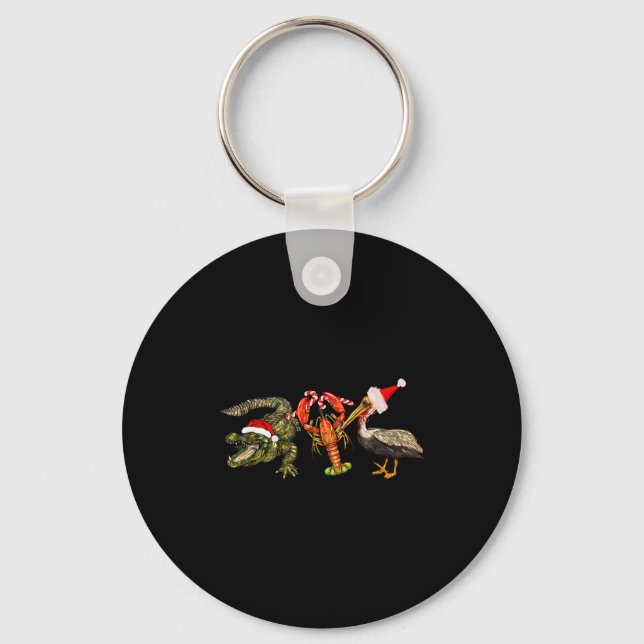 Funny Christmas Alligator Pelican Crawfish Holiday Keychain (Front)
