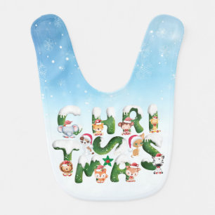 Funny Christmas Alphabet With wild Animal    Baby Bib