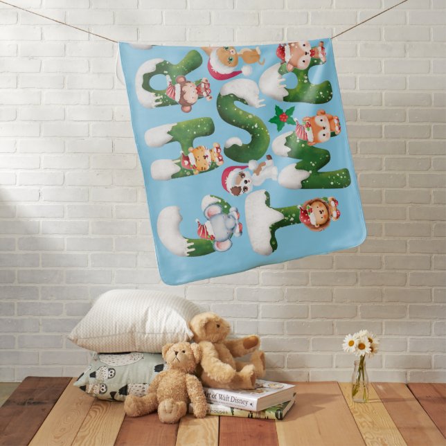 Funny Christmas Alphabet With wild Animal  Baby Blanket (In Situ)