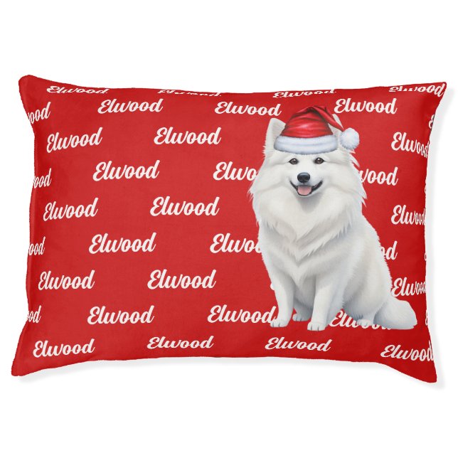 Funny Christmas American Eskimo Dog with Name Pet Bed (Front)