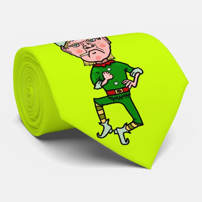 Funny Christmas Angry Little Elf Bah Humbug Neck Tie (Rolled)