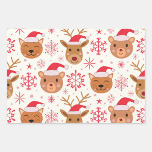 Funny Christmas Animals with Santa Hats  Wrapping Paper Sheets