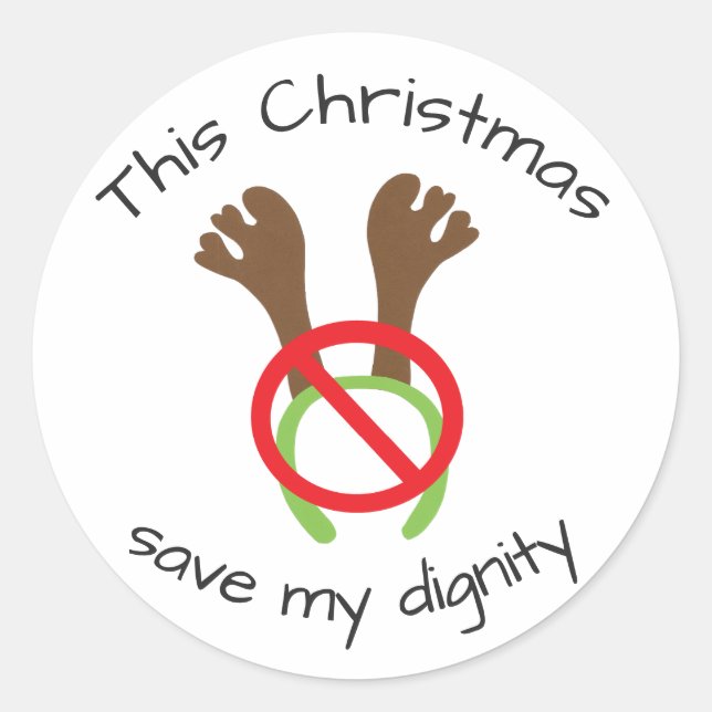 Funny Christmas Antler Protest Classic Round Sticker (Front)