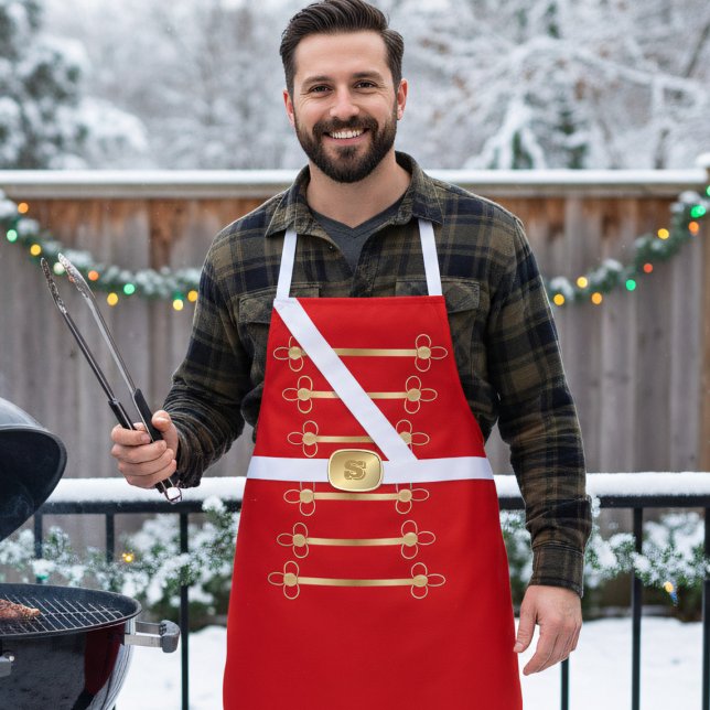Funny Christmas Apron Nutcracker Soldier Costume (A fun and festive nutcracker/ toy soldier costume apron with space for your initial)
