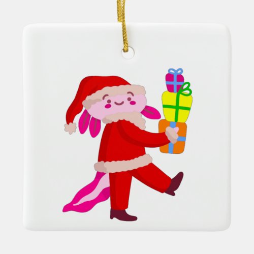funny christmas axolotl santa claus ceramic ornament