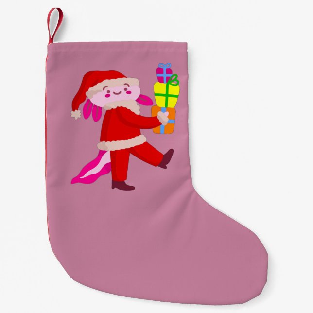 funny christmas axolotl santa claus small christmas stocking (Front)