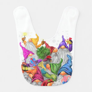 Funny Christmas Baby Bib Happy Gnome Party
