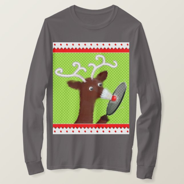 Funny Christmas Badminton T-Shirt (Design Front)