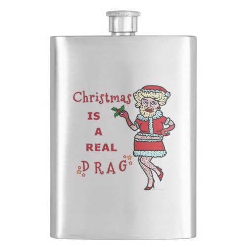 Funny Christmas Bah Humbug Santa in Drag Flask