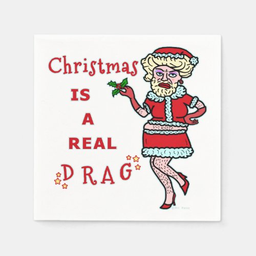 Funny Christmas Bah Humbug Santa in Drag Paper Napkins