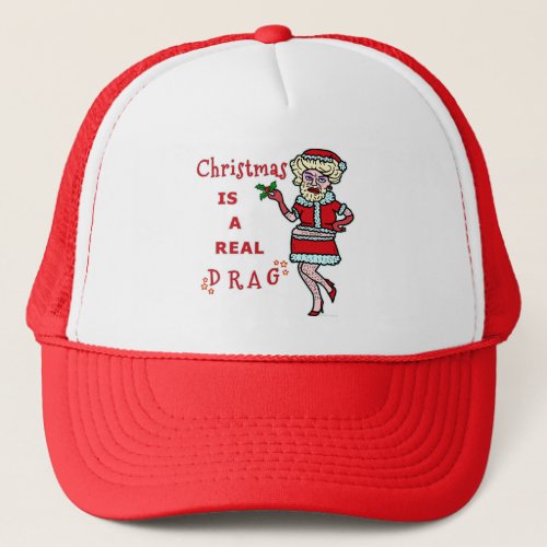 Funny Christmas Bah Humbug Santa in Drag Trucker Hat