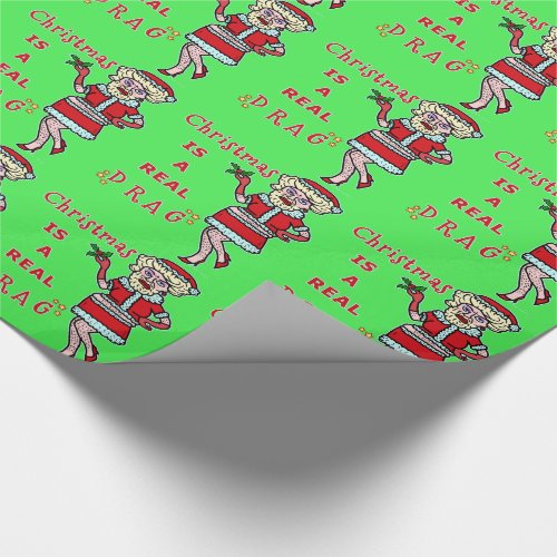 Funny Christmas Bah Humbug Santa in Drag Wrapping Paper